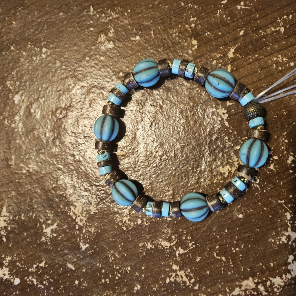 Jelly's Jewelry and Boutique Handcrafted Turquoise and Brown Beaded Bracelet